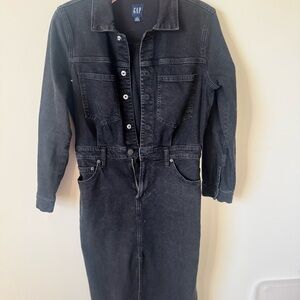 GAP Black Denim Jacket Dress with Front Buttons